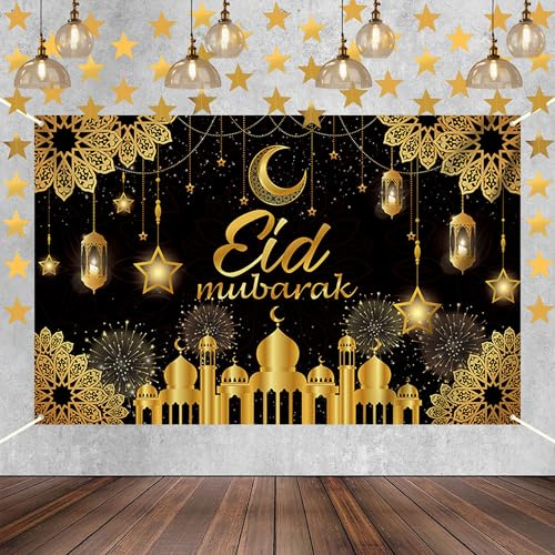 PYSEOSISE Ramadan Dekoration, Ramadan Mubarak Banner und Girlande, 180x110 cm Eid Mubarak Hintergrund Banner Eid Deko für Islamische Muslimische Al-Fitr Party Supplies