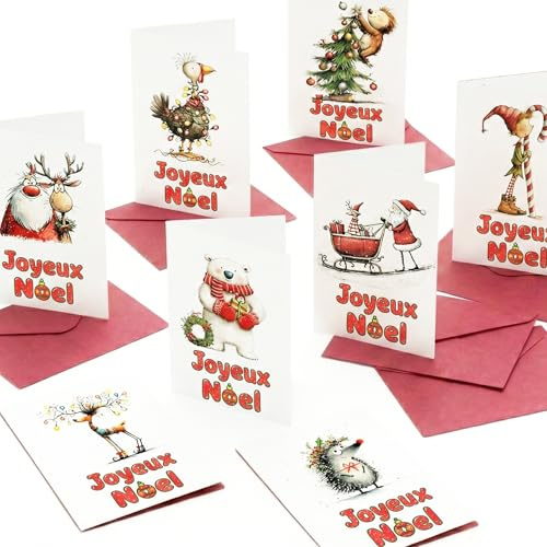 Bear and Bee Lot de 30 cartes de Noël A6 françaises avec enveloppes rouges - Cartes festives pour vos vœux de fin d'année
