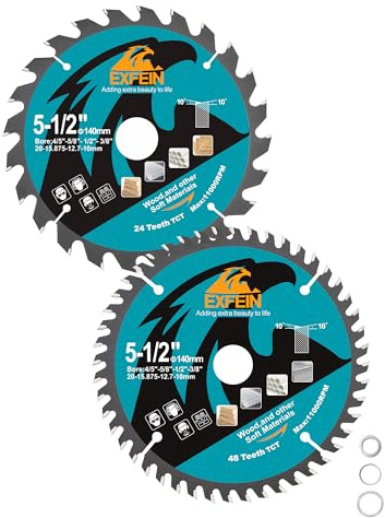 EXFEIN 140mmx20mm Trennscheibe für Holz, Kompaktes Kreissägeblatt mit Hartmetallzähnen 24T+48T, allgemeine Verwendung zum Schneiden in Holz, Kunststoff und Verbundwerkstoffen