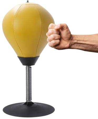 Saco de boxeo de escritorio - Pelota de boxeo de PVC de 14,5 pulgadas | Pelota de boxeo de escritorio para aliviar el estrés | Con muelle galvánico y base de succión para entrenamiento en la oficina y