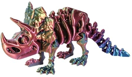 Gedruckte Dinosaurierfigur – 3D-bewegliches Spielzeug, 8,86 x 4,53 x 2,36 Zoll | Flexibler ABS-, grün-lila-mehrfarbig, sammelbare Tischdekoration, lustige Lernfigur für Kinder, kreative Präsentat