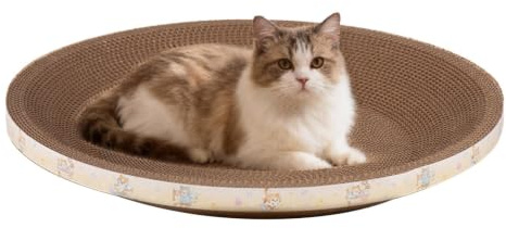 Runder Wellpappe Kratzpappe Für Katzen Als Katzenbett | 35/40/45cm Hochdichtes Verschleißfestes Kratzmöbel Mit Katzenspielzeug,Lounge Kratzpappe Für Katzen Bett Für Schlafzimmer Ecke Balkon