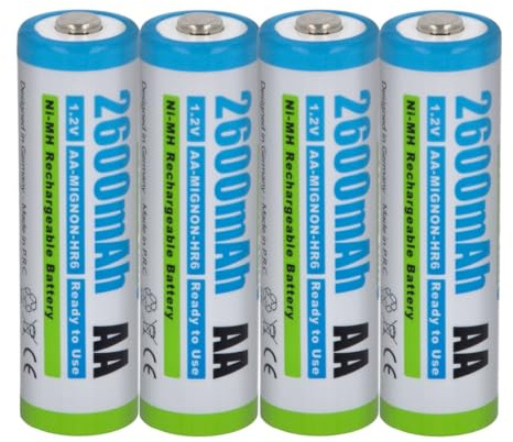 Akku kompatibel mit Pentax AA (4er Pack) - NI-MH 2600mAh 1.2V - für K100D, K110D, K200D, K-x, ist D DL DL2 DS