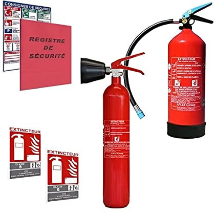 LIFEBOX JOD1 - Pack de Sécurité Incendie ERP - 1 Extincteur 6l AB et 1 Extincteur CO2 2kg - Panneaux Signalétiques - Kit Anti-Feu - Idéal pour Commerce, Bateau et Camping Car