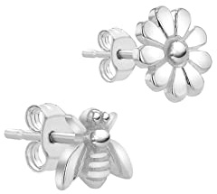 Tuscany Silver Sterlingsilver 6,2 x 7,4 mm bi och 7,8 mm blomma stiftörhängen