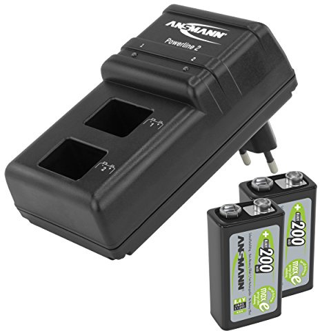 Ansmann 1001 – 0078 – 590 Cargador de batería/Potente Conector Cargador para Dos 9 V E-Block batería Negro