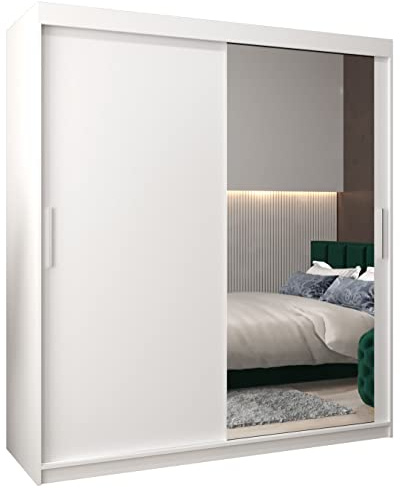 MEBLE KRYSPOL Kleiderschrank mit Spiegel Tokyo 2 - Garderobenschrank - Schrank Schlafzimmer - Mehrzweckschrank Zwei Schiebetüren - Regalen - Flur Möbel - Kleiderstange Schrank - Allzweckschrank