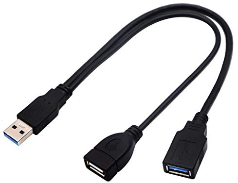 AAOTOKK USB 3.0 A Maschio a Doppio USB 3.0 A Femmina+USB 2.0 A Femmina Extra Power Ricarica e Trasferimento Dati Doppio USB Y splitter Cavo(30 cm/12 Pollici)-M/Dual F)