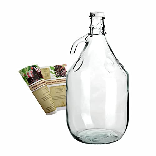 gouveo Palloncino vuoto in vetro da 5 litri con chiusura a leva e manico. Grande bottiglia da 5.000 ml con tappo per riempire e conservare