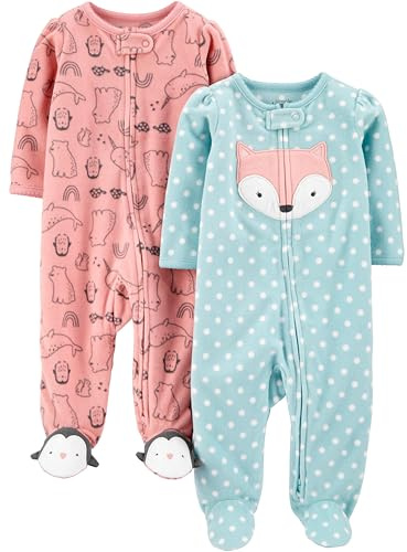 Simple Joys by Carter's Baby Girls' 2-Pack 2-way Zip Fleece Footed Sleep and Play