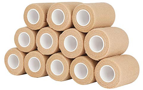 PHYTOP Fixierbinde Selbsthaftend 12 Rollen, 7.5 cm x 4.5 m – Selbsthaftende Bandage für Sport, Alltag und Haustiere (Beige)