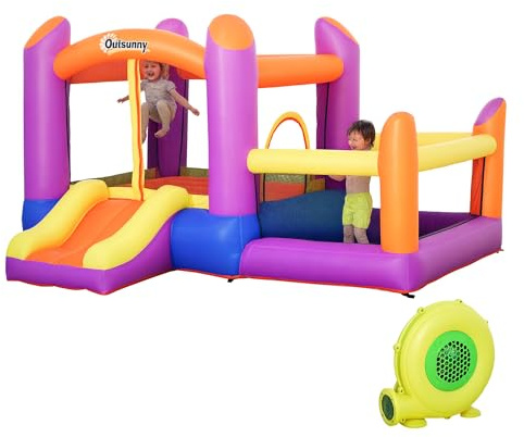Outsunny Kids Bouncy Castle House Inflatable Trampoline Slide Water Pool 3 in 1 with Blower Indoor Outdoor for Kids Age 3-8 Multi-Colour 2.8 x 2.5 x 1.7m