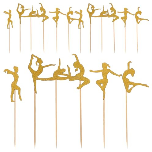 jojofuny 24 Pcs Fitness Cupcake Muffin Deko: Aerobic Yoga Kuchen Topper Papier Topper Glitter Tänzerin Kuchen Dessert Pick für Geburtstag Sports Party Deko