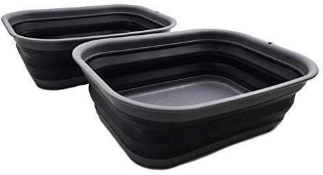 SAMMART 12L-2er-Set zusammenklappbare Wanne - Faltbare Spülwanne - Tragbares Waschbecken - Platzsparende Kunststoff-Waschwanne (Grey/Black)