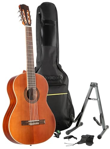 Fame Konzertgitarren Set 4/4, Bonita Cedro 2, Zeder Decke, Mahagoni Boden und Zargen, Palisander Griffbrett, Knochen Sattel, Chrom Hardware, Natural Finish, inklusive Zubehör Pack 1