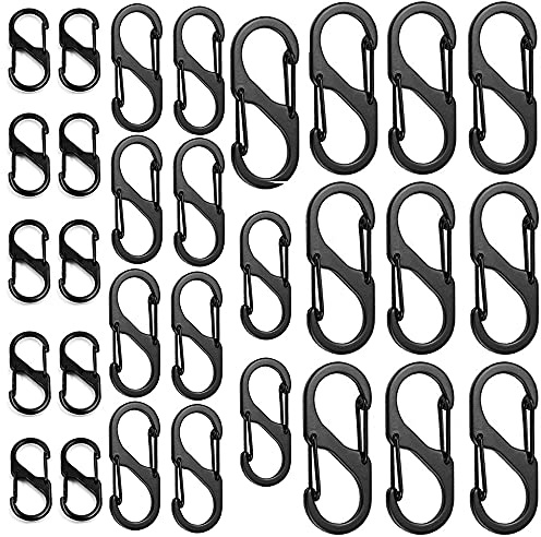 DEXIFUXI 30PCS S Small Carabiner Keyring Clip, 3 Sizes Dual Spring Opening Keychain Clip S Ring Locking Carabiner Buckle Double Clip Hook for Outdoor Hiking Fishing Camping