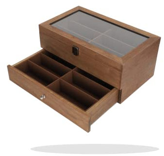 KUIDAMOS Brillenbox, Doppelte Aufbewahrungsbox 34.5cm x 20cm x 15 cm Sonnenbrillen Aufbewahrung Eine SchöNe Dekoration Brillenetui Mit 12 FäChern FüR Brillen