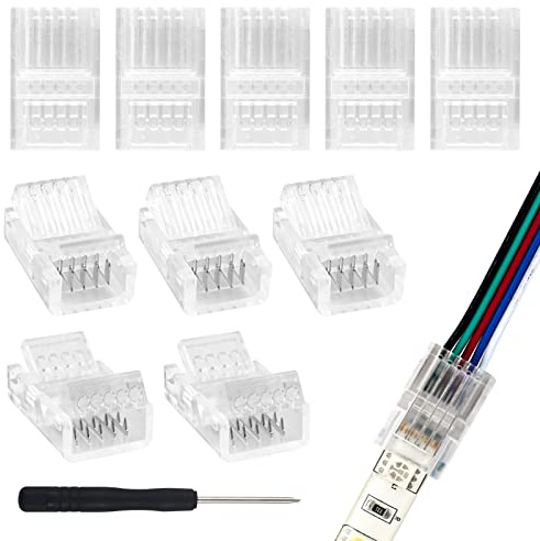 Aroidful Led Verbinder 5 polig 10mm RGBW Led Steckverbinder 10 Stk | 5-Pin LED Streifen Verbinder für 10mm Breite SMD 5050 RGBW Streifen, mit Schraubendreher