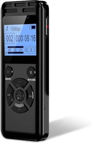 Wevoor 64GB Digitale Diktiergeräte Mit Geräuschunterdrückung 1536Kbps Hd-Stereo Metallener Sprachaktivierter Recorder Mit Wiedergabe Und Passwort Audiorecorder Für Interviews Meetings Vorlesungen