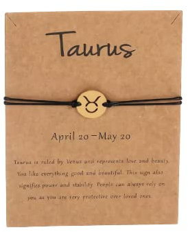 Gold Star Sign Black Rope Disc Bracelet - Taurus (20th April - 20th May) - Zodiac Constellation Horoscope Celestial Astrology Jewellery - Women Men Gift