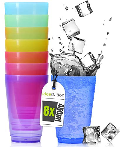idea-station bicchieri plastica 8 x 450 ml - colorati - bicchieri cocktail - bicchieri birra - bicchieri acqua
