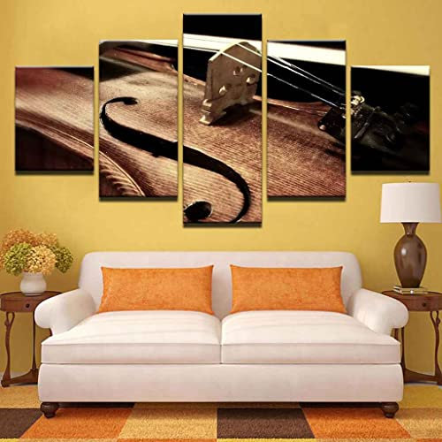 LZRNWP 5 Panel Leinwanddruck - ideen für musikinstrumente geige Wandkunst Leinwanddrucke Poster Öl auf Leinwand Wand Bild für Wohnzimmer Schlafzimmer Badezimmer Dekor 150x80cm Rahmenlos