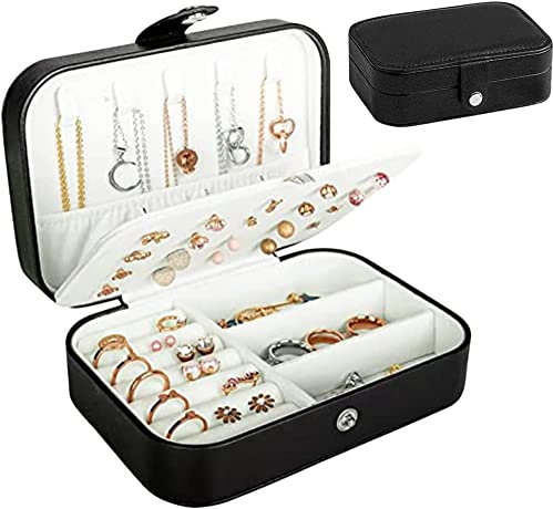Schmuckkästchen Organizer, Doppelschicht PU Leder Kleiner Schmuckaufbewahrung PU Leder Reise Schmuckkasten für Ringe Ohrringe Halskette Armbänder Schmuck Geschenk für Frauen Mädchen