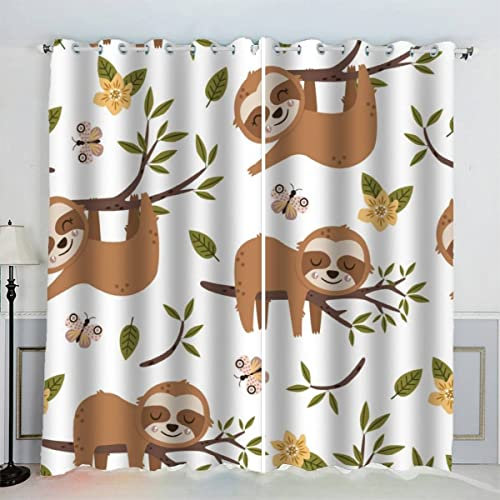 Aolity Vorhänge Ösen Gardinen Faultier Zeichentricktier Verdunklungsvorhänge Wohnzimmer Schlafzimmer Kinderzimmer Mädchen Jungen Vorhänge Blickdicht 140 x 160 cm BxH
