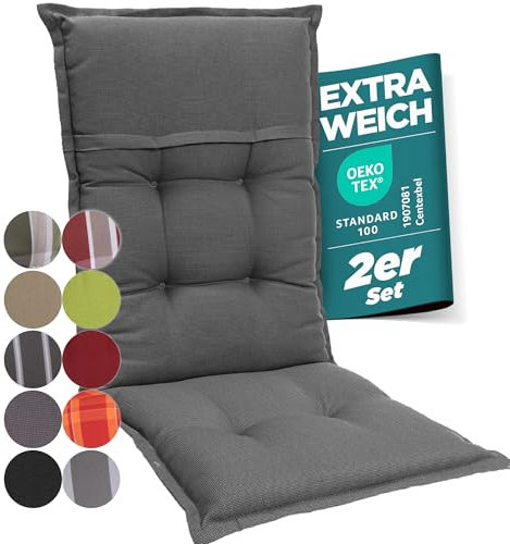 gardisun Gartenstuhlauflagen Hochlehner I Extra Dicke Sitzauflagen I Made in Europe I Ideale Polsterauflagen für Hochlehner Gartenstuhl I Auflagen mit hoher Lichtechtheit I 2er Set I Grau