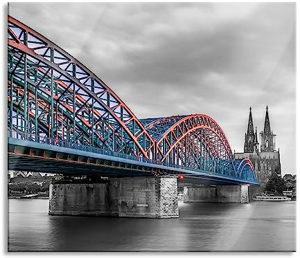 Brücke Kölner Dom Herdabdeckplatte & Spritzschutz aus Echtglas | Für Herd-Kochfelder | 60x52 cm
