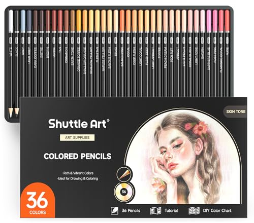 Shuttle Art 36 Matite Colorate di Pelle, Set di 36 Colori a Matita, Pastelli Colorati per Adulti, Bambini, per Dipingere e Disegnare Dal Ritratto