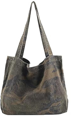 DSOUWEH Borsa da Donna in Tela Vintage Robusta e Resistente per Le Donne alla Moda in Viaggio Borsa a Tracolla Mimetica Borsa Shopping in Tessuto, Verde