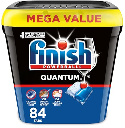 Finish Quantum Dishwasher Pods, No Pre-Rinse Dishwasher Detergent Soap Removes 24HR Dried-On Stain and Grease, Leaving a Virtually Spotless Shine, 84 Count
