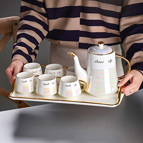 Servizio da tè in Porcellana per Adulti Servizio da tè pomeridiano Tazza da caffè Servizio da tè con teiera 6 Tazze Vassoio da Portata Servizio da tè per Matrimoni per Adulti