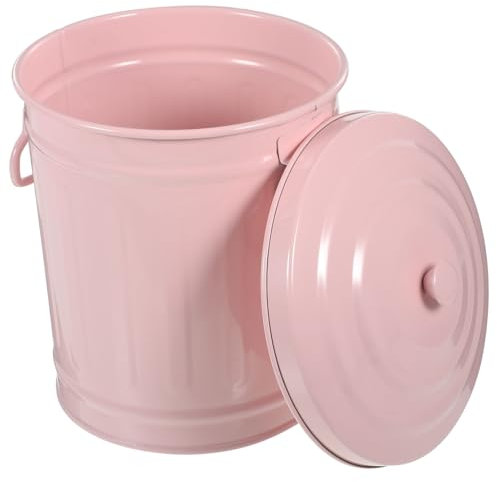 TOPBATHY Schreibtisch Mülleimer Kleiner Mülleimer mit Deckel aus Metall Rosa Vintage Design Abfallkorb Stifthalter Mehrzweckeimer für Büro Studenten Wohnheim Aufbewahrung