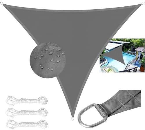 LEcylankEr Sonnensegel Balkon Dreieckig Rechteckig Wasserdicht Markisenstoff PES Sonnensegel UV Schutz Segeltuch Wasserdicht mit Befestigungsseil für Garten Terrasse (Dunkelgrau 3x3x3M)