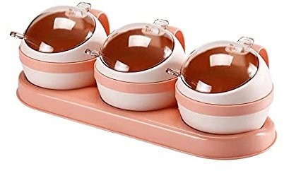 HUIHHAO Gewürzgläser, 3/4-teiliges Set Gewürzbox Küche Salz Zucker Aufbewahrungsboxen Halter Kunststoff Gewürzdose Gewürz Menage Home Kitchen Tools (Color : 3 Cans Pink)