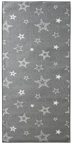 KARAT Dots&Stars - Alfombra de pasillo para niños y niñas, 80 x 150 cm, alfombra de juegos, para habitación infantil, salón, dormitorio (Grey Stars)