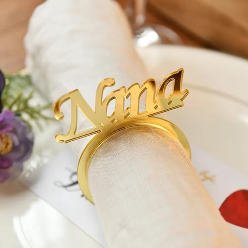 MXN Personalized Napkin Ring,Custom Name Sign Acrylic Napkin Ring,Table Ornament Guest Identifier Dinner Plate Decor Event Holder Banquet Dinner Party Favors for Wedding (Mirror Gold,100pcs)