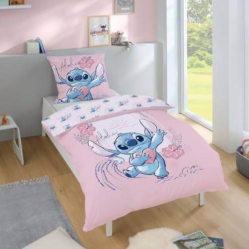 Familando Stitch Bettwäsche Set 2-teilig 135x200 80x80 cm – Kinderbettwäsche Lilo und Stitch – 100% Baumwolle mit Wendemotiv & Reißverschluss – Hautfreundlich & atmungsaktiv – Öko-TEX Zertifiziert