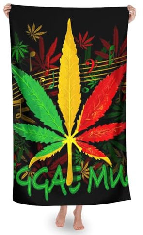 Strandtücher, Rasta Flagge Weedleaves Blätter Reggae Musik Duschtuch Mikrofaser Duschtücher Tragbares Sporthandtücher Für Reisen Männer Fitness 80X130Cm