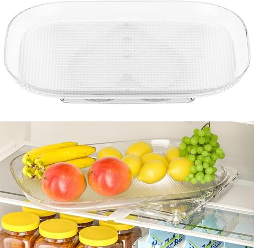 Ysislybin Bandeja Giratoria Nevera, Transparente Organizador Rectangular Estante Para Especias, Organizador Nevera Transparente Con Antideslizantes Ventosas, Para Gabinete, Mesa, Despensa