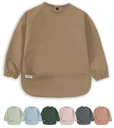 ARTEE Ärmellätzchen beschichtet wasserfest abwischbar Lätzchen mit Ärmeln, Baby, Wasserdichtes Lätzchen, ideal als Geschenk (Caramel, S)