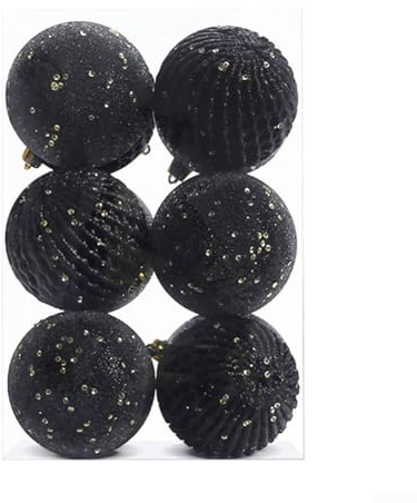 Honseadek 12 x 8 cm große Weihnachtskugel-Set mit Pailletten, bemalt, mit Strass, Glitzer, Kugeln, Weihnachtsbaumschmuck, Dekoration (schwarz)