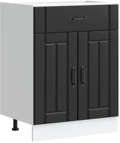 vidaXL Lucca Kitchen Base Cabinet - Black Engineered Wood Storage Unit with Adjustable Feet - 60x46x81.5 cm