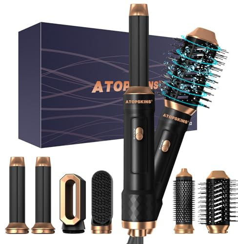 Airstyler Warmluftbürste Set für Alle Haartypen, Hair Styler set 6 in 1 mit Haartrockner Föhn,Luftstrom Rundbürsten Föhnbürste, Auto Lockenstab,Glättbürste, Haarglätter Bürste,All in One, Schwarz