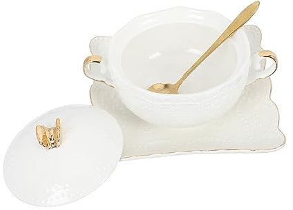 PRETYZOOM Bol À Double Poignée en Céramique À Motif De Fleur en De Style Européen 1 Ensemble pour Dessert Soupe Petit-déjeuner