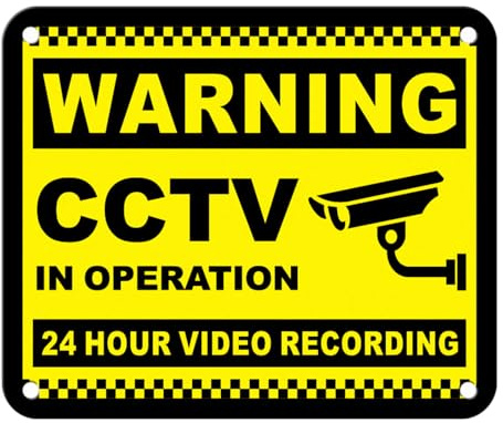Goodvia CCTV In Operation Sign Outdoor Self-adhesive Aluminum 4.7x3.9 Inches Metal Reflective CCTV Signs Yellow x1pcs