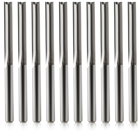 Trvoxviq 10 Stück CNC-Fräser, gerader Fräser mit 1/8 Zoll Schaft, gerade Nuten, 2-Nuten, 22 mm CEL/45 mm OAL, für MDF, PVC, Acryl, Spanplatten, Holz
