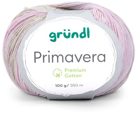 Gründl Primavera Baumwolle Sommergarn, 100g, 350m, Nadelstärke 2,5-3,5mm, Farbverlauf (08 flieder-flaschengrün-hellgrau)